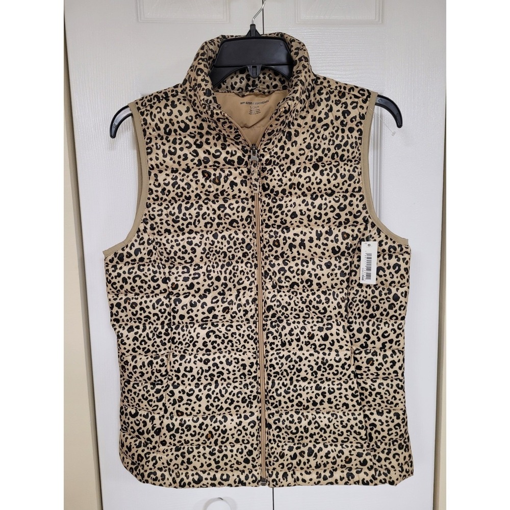 Leopard Print Puffer Vest Amazon Essentials- Womens Sz S Stylish